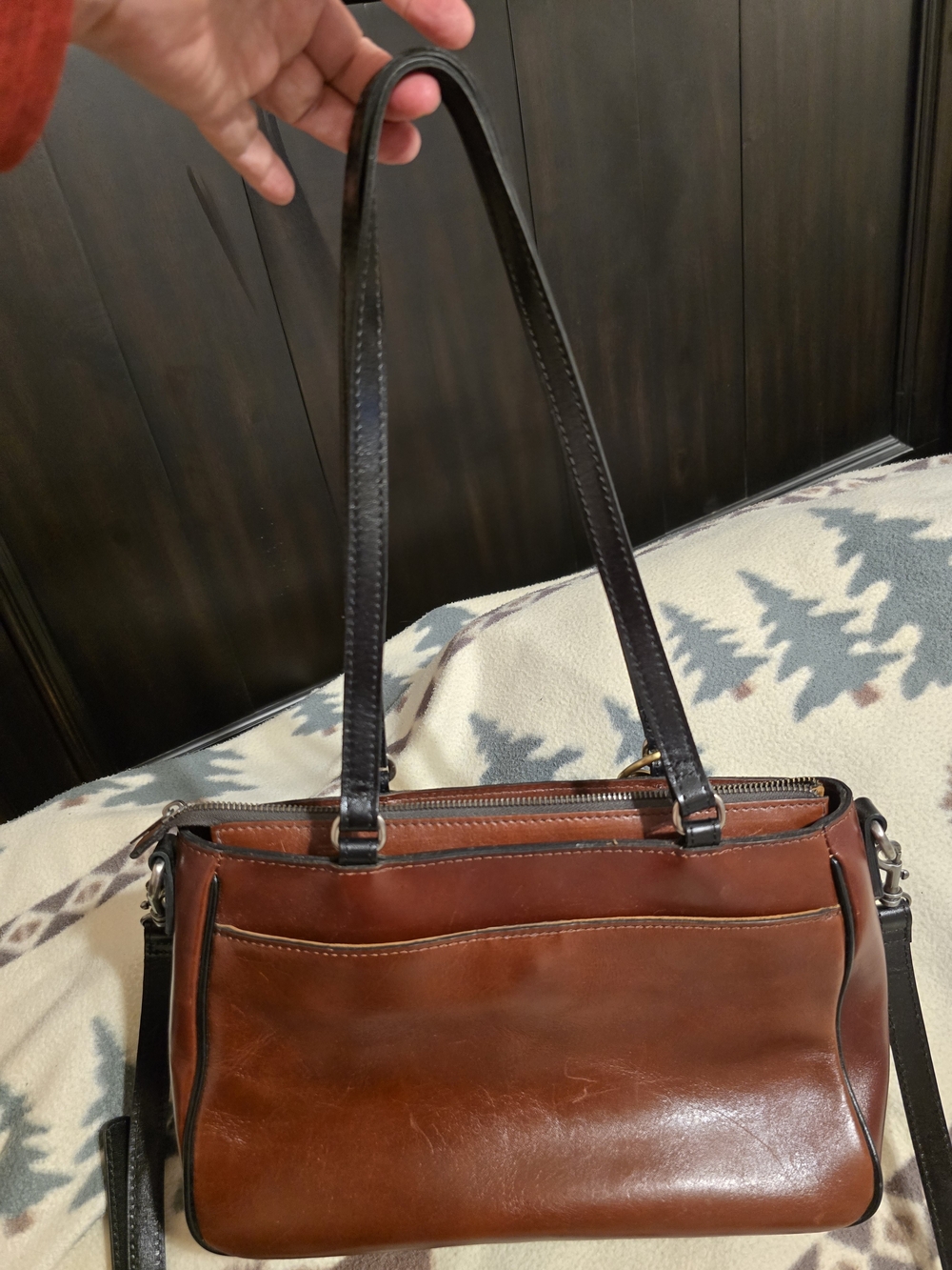 Patricia Nash Brown and Black Leather Crossbody Satchel w/ Bag Charm 14" X 9 EUC - Picture 5 of 9